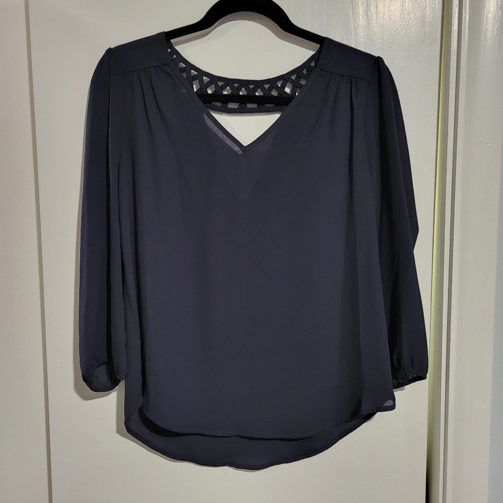 Navy Flowy Top